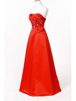Satin Strapless Floor Length A-line Prom Dress with Embroidered