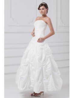 Taffeta Strapless Ankle-Length A-line Embroidered Wedding Dress