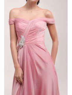 Chiffon Off-the-Shoulder Chapel Train A-line Prom Dress with Sequins