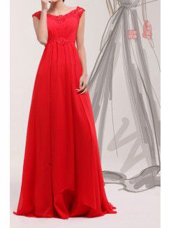 Chiffon Scoop Sweep Train A-line Prom Dress with Sequins