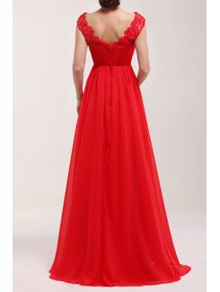 Chiffon Scoop Sweep Train A-line Prom Dress with Sequins