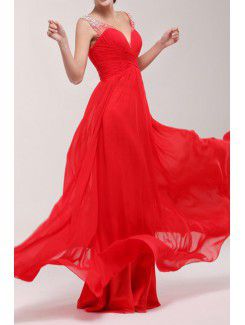 Chiffon V-neck Sweep Train A-line Prom Dress with Sequins