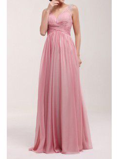 Chiffon V-neck Sweep Train A-line Prom Dress with Sequins