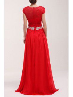 Chiffon V-neck Sweep Train A-line Prom Dress with Pearls