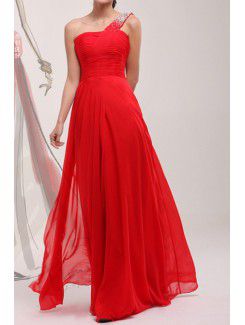 Chiffon One Shoulder Sweep Train Corset Prom Dress with Sequins