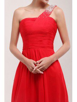 Chiffon One Shoulder Sweep Train Corset Prom Dress with Sequins