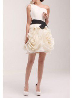 Organza One Shoulder Ball Gown Cocktail Dress with Handmade Flowers