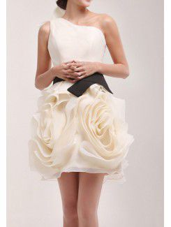 Organza One Shoulder Ball Gown Cocktail Dress with Handmade Flowers