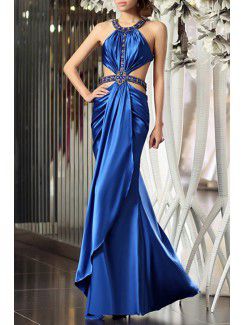Satin Jewel Floor Length Mermaid Prom Dress with Crystal