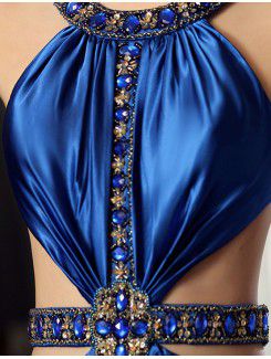 Satin Jewel Floor Length Mermaid Prom Dress with Crystal