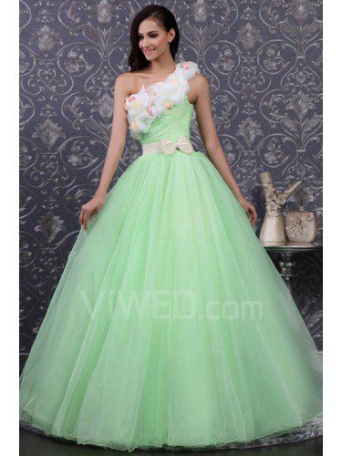 Organza One Shoulder Floor Length Ball Gown Prom Dress