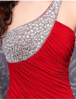 Charmeuse One Shoulder Sweep Train A-line Prom Dress with Beading