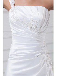 Satin One-Shoulder Sweep Train A-line Embroidered Wedding Dress