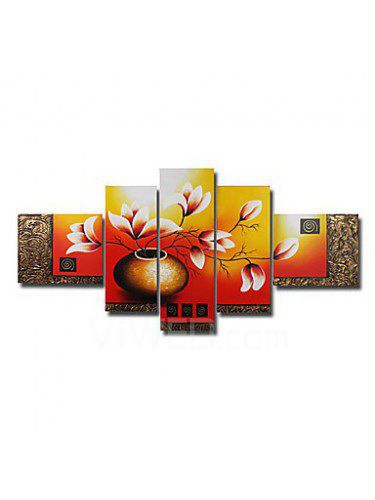 Ручная роспись цветочные картины маслом с растянутыми кадра-набор из 5