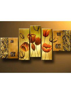 Flower Hand-painted Oil Painting with Stretched Frame-Set of 5