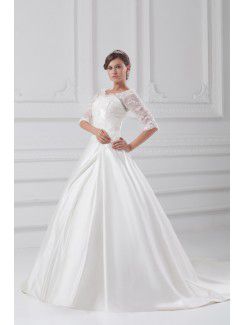 Satin Strapless Sweep Train A-line Wedding Dress with Jacket