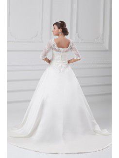 Satin Strapless Sweep Train A-line Wedding Dress with Jacket