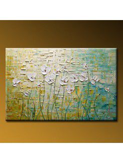 Pintado a mano de pintura al óleo con marco de flores estirada-16 " x 24 "