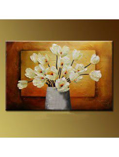 Pintado a mano de pintura al óleo de la flor con el marco de estirado