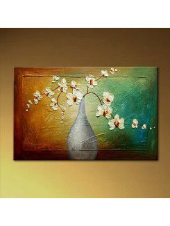 Pintado a mano de pintura al óleo con marco de flores estirada-16 " x 24 "