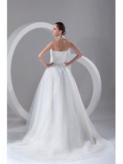 Organza Scoop Sweep Train A-line Wedding Dress