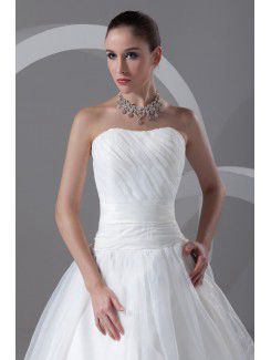 Organza Scoop Sweep Train A-line Wedding Dress