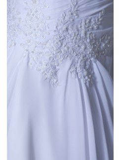 Chiffon Strapless Chapel Train A-line Embroidered Wedding Dress