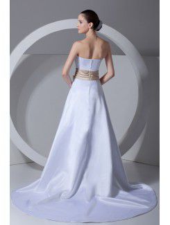 Satin Strapless Sweep Train A-line Sash Wedding Dress