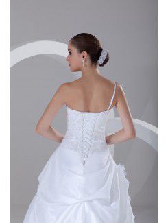 Taffeta Sweetheart Sweep Train A-line Hand-made Flowers Wedding Dress