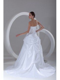 Taffeta Sweetheart Sweep Train A-line Hand-made Flowers Wedding Dress