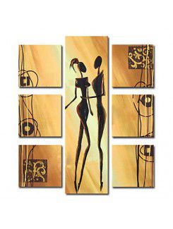 Hand-painted People Oil Painting with Stretched Frame-Set of 7