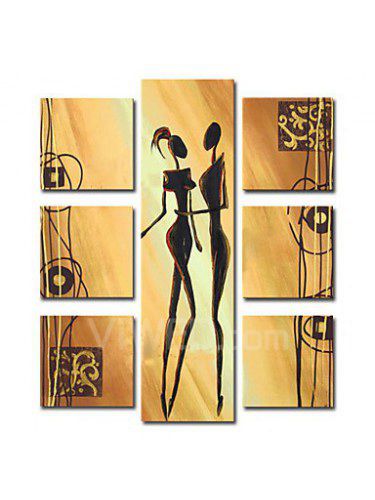 Hand-painted People Oil Painting with Stretched Frame-Set of 7