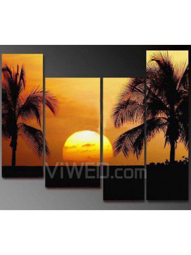 Handmålade solnedgång oljemålning med sträckt ram-set om 4