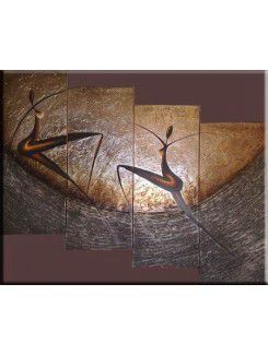Pintura al óleo abstracta pintada a mano con el marco de estirado-juego de 4