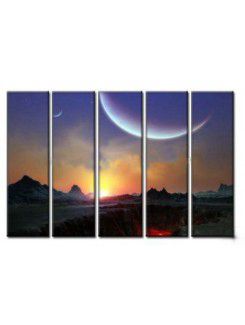 Handgeschilderde zonsopgang olieverf met gestrekte frame-set van 5