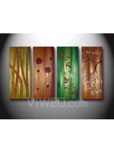 Hand-painted Flower Oil Painting with Stretched Frame-Set of 4