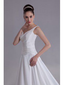 Taffeta Straps Chapel Train A-line Wedding Dress