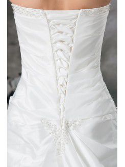 Taffeta Strapless Chapel Train A-line Embroidered Wedding Dress