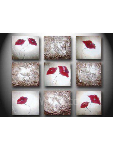 Hand-painted Flower Oil Painting with Stretched Frame-Set of 9