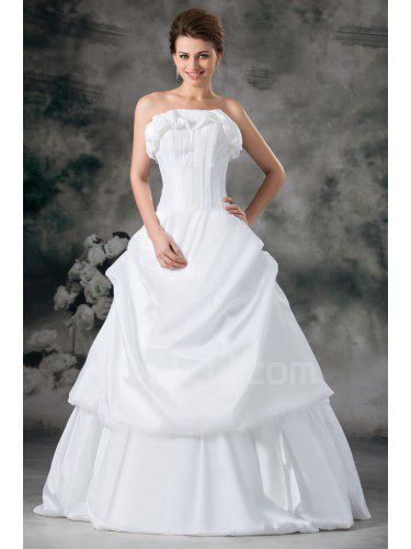 Tafetá andar de comprimento strapless vestido de noiva uma linha