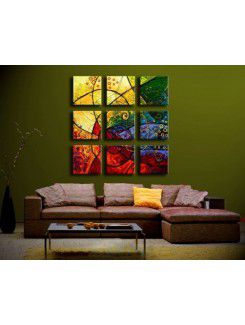 Hand-painted Abstract Oil Painting with Stretched Frame-Set of 9