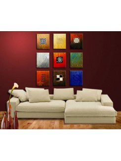 Hand-painted Abstract Oil Painting with Stretched Frame-Set of 9