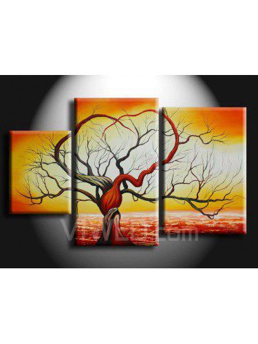 Dipinti a mano pittura a olio dell'albero con telaio allungato-set di 3