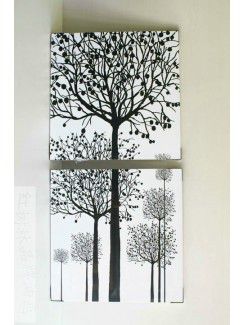 Dipinti a mano pittura a olio dell'albero con telaio allungato-set di 2