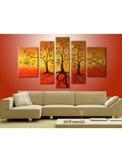 Hand-painted Tree Oil Painting with Stretched Frame-Set of 5