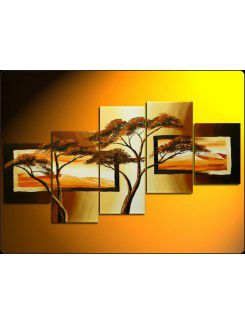 Peint à la main peinture à l' arbre d'huile avec cadre étiré-set de 5