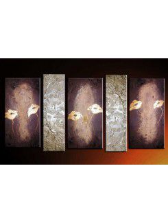 Hand-painted Floral Oil Painting with Stretched Frame-Set of 5