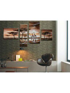 Hand-painted Landscape Oil Painting with Stretched Frame-Set of 4