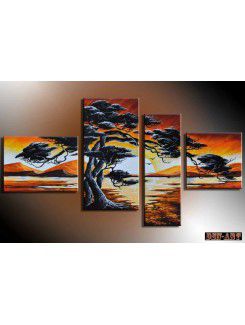 Dipinti a mano pittura a olio dell'albero con telaio allungato-set di 4