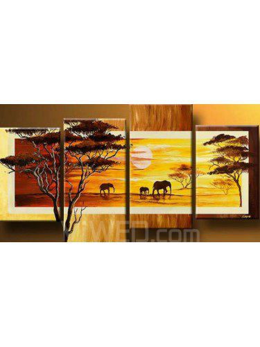 Met de hand beschilderd afrikaanse landschap olieverf met gestrekte frame-set van 4